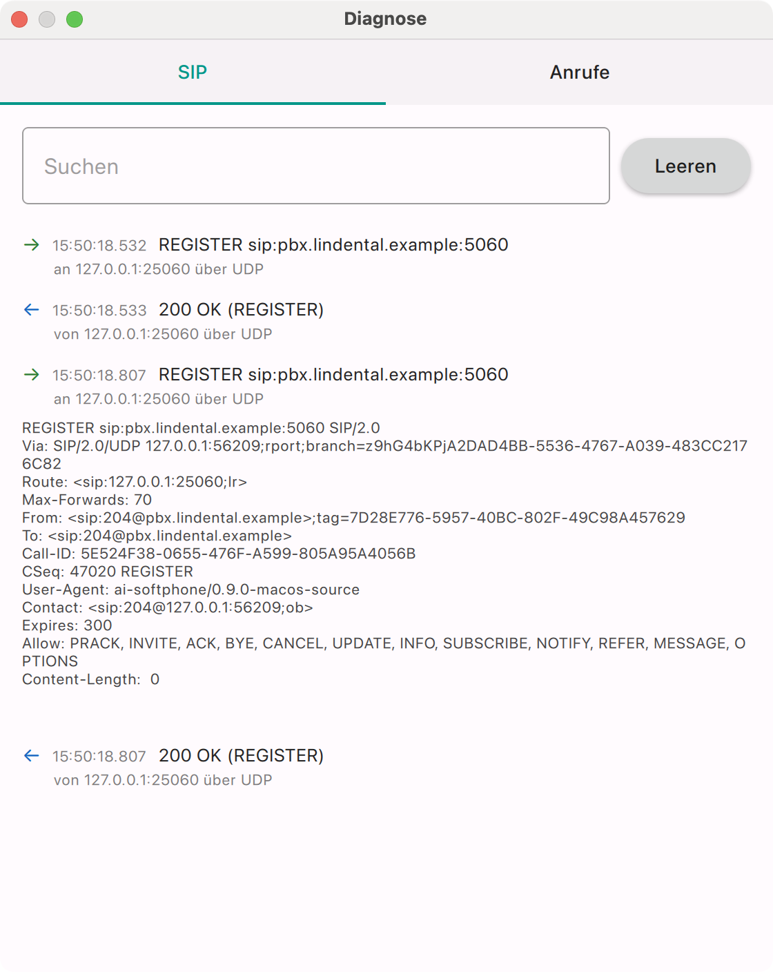 Das Fenster Diagnose