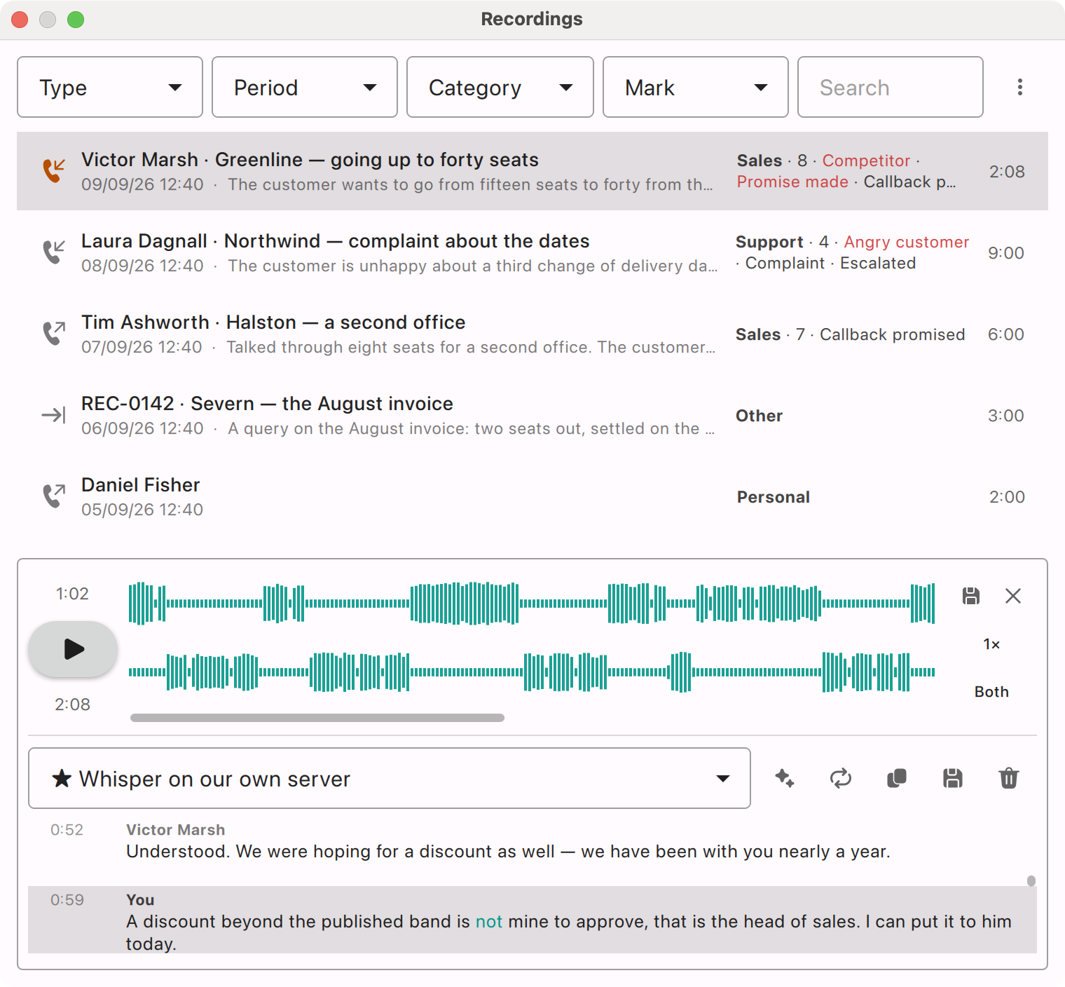 The transcript beside the audio
